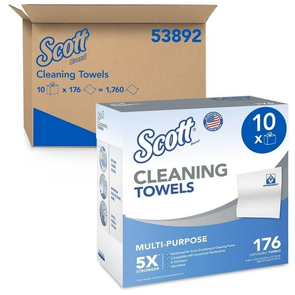 Scott Cleaning Towels 53892, White, 176 Towels/Box, 10 Boxes/Case, 1,760 Towels/Case