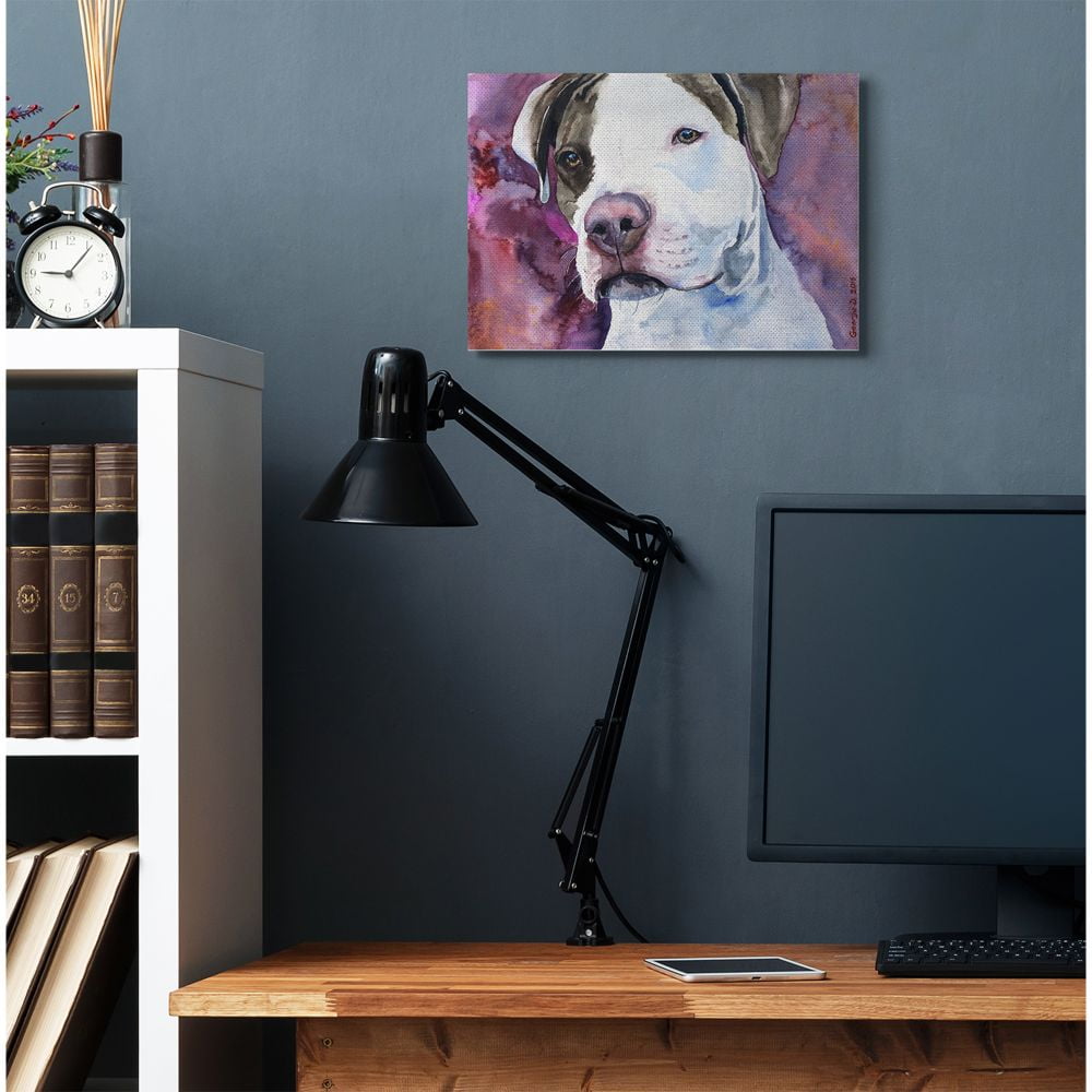 Stupell Industries Pit Bull Dog Pet Animal Purple Watercolor Painting Canvas Wall Art by George Dyachenko