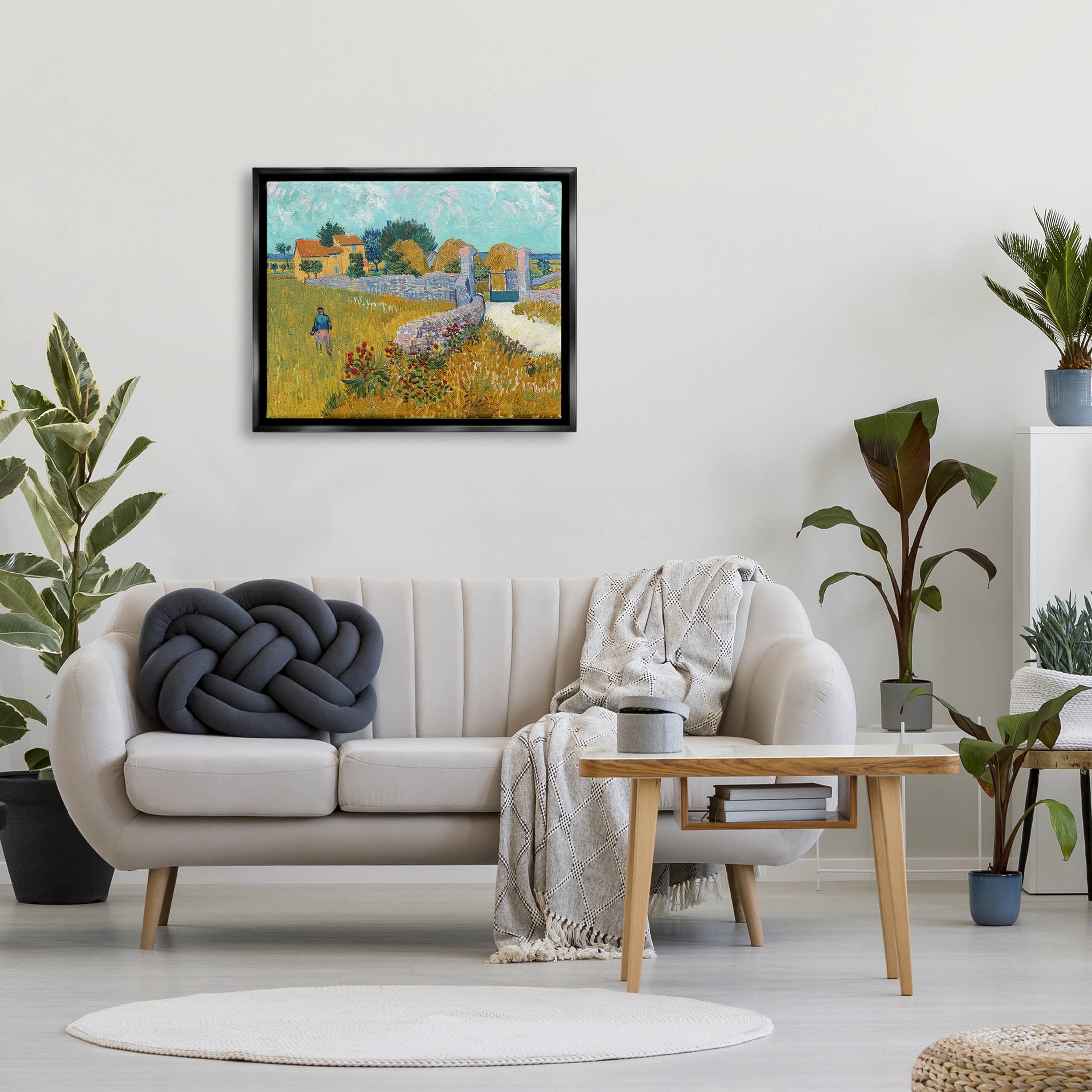 Farmhouse In Provence Van Gogh Scene Landscape Painting Jet Black Framed Art Print Wall Art