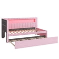 thumbnail image 2 of [Luckynote]Upholstered Twin Size Platform Bed with USB Ports and LED Belt, With Trundle, Pink, 2 of 11
