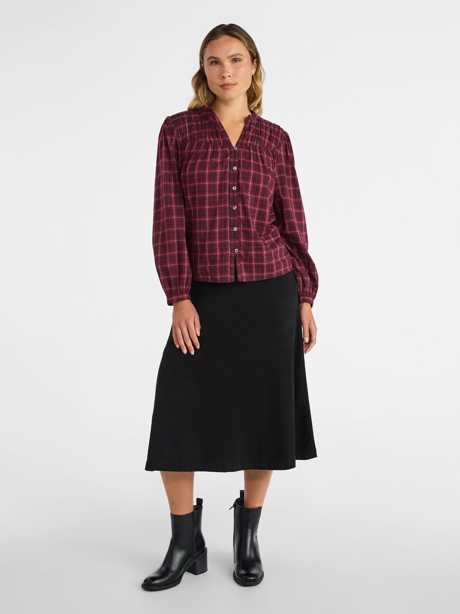 Time and Tru Women's Faux Suede Midi Skirt, 31" Length, Sizes 0-18