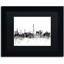 Trademark Fine Art "Paris France Skyline B&W" Canvas Art by Michael Tompsett, Black Matte, Black Frame