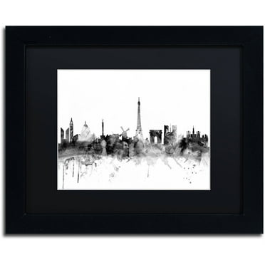 Trademark Fine Art "Paris France Skyline B&W" Canvas Art by Michael Tompsett, Black Matte, Black Frame