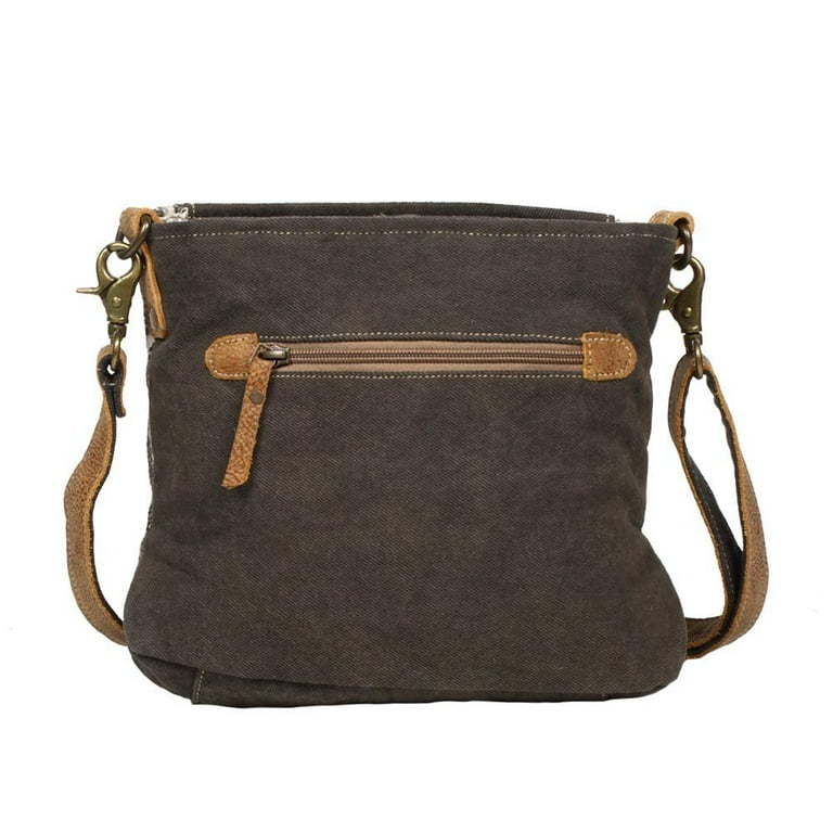 Myra Bag Azure Upcycled Canvas & Cowhide Leather Shoulder Bag S