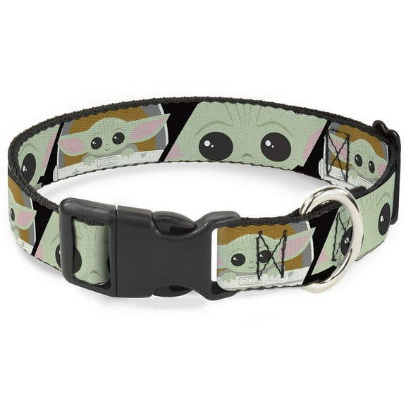 Star Wars Pet Collar, Dog Collar Plastic Buckle, Star Wars The Child Chibi Face Blocks Black, 7 to 8.5 Inches 0.5 Inch Wide