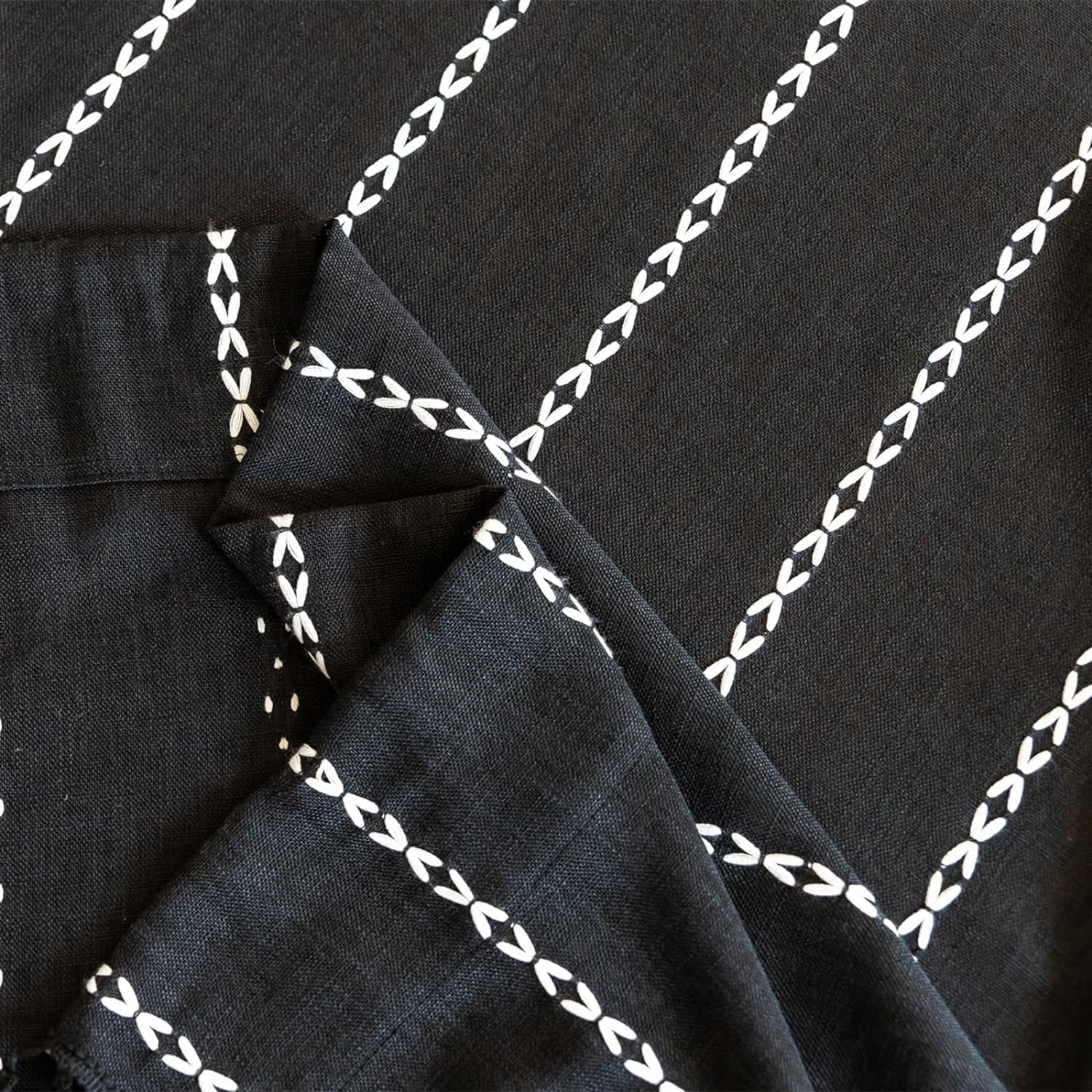 Psoiuetr Black Boho Curtains for Bedroom Living Room Linen Cotton Embroidered Semi Blackout Farmhouse Window Treatment Drape Vintage Tassels Rod Pocket 1 Panel 52" W x 84" L