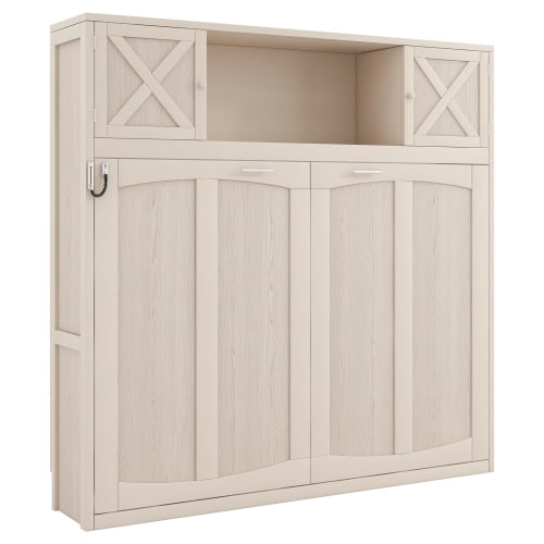 taoruifang Lit Escamotable Beige Format Grand avec Armoires de Rangement