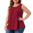 thumbnail image 2 of DARING DIVA Women's Plus Crew Neck Boho Pleated Curved Hem Tank Top Blouse 4X Burgundy, 2 of 6