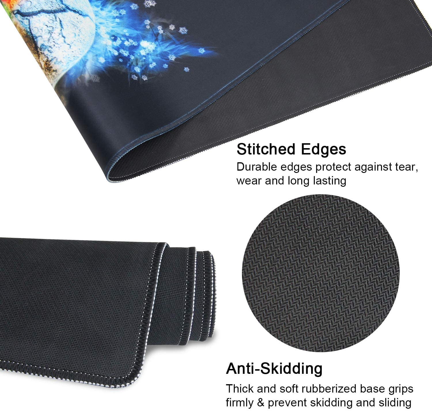 Extra Large Extended Gaming Desk Mat Non-Slip Rubber Pads Stitched Edges Mouse Pad 35.4 x 15.7 inch - Four Elements