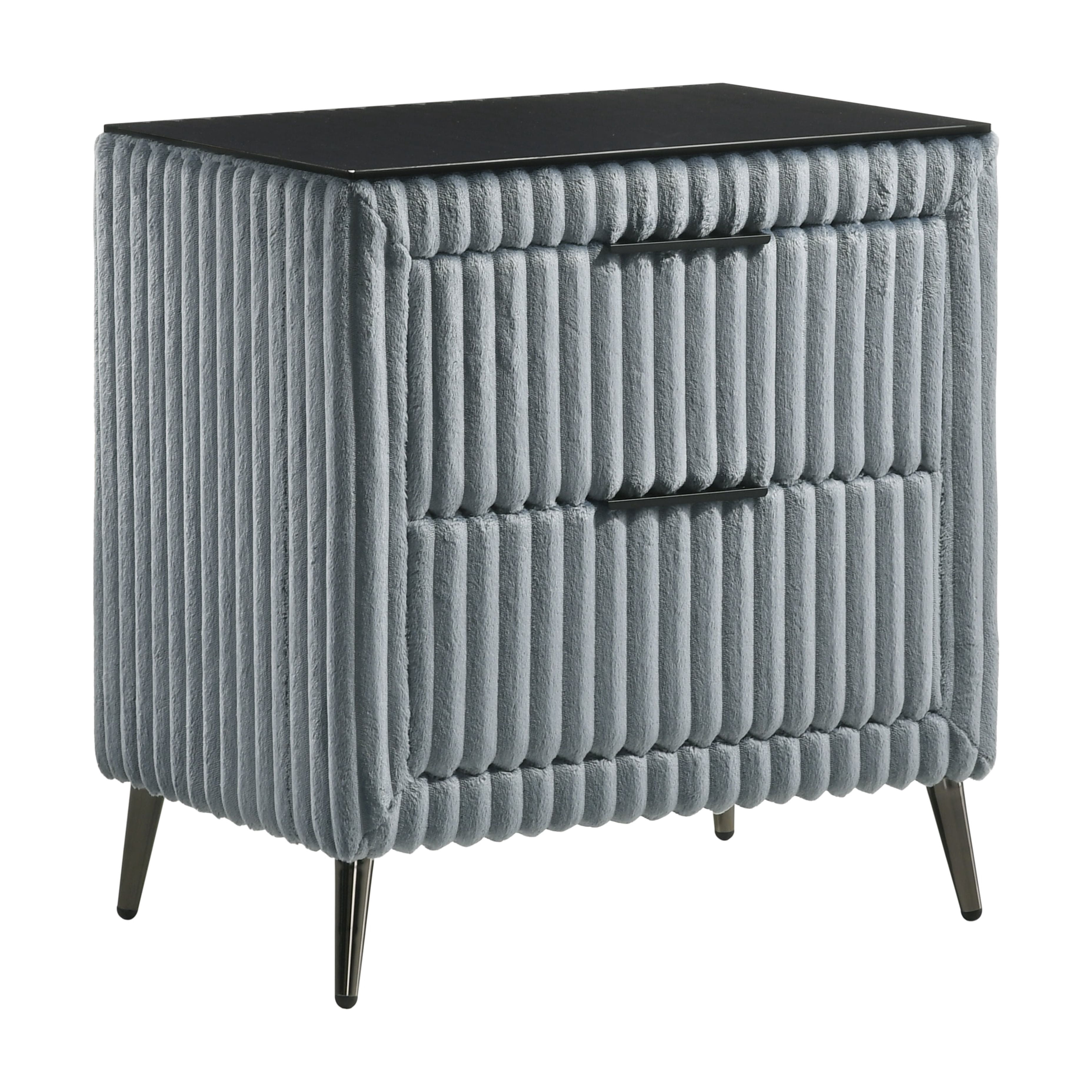 Roundhill Furniture Mavela Wide Wale Corduroy Upholstery Nightstand, Blue
