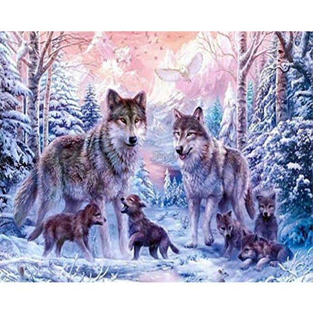 Taladro de diamante 5D FLhrweasw pintura DIY Kits de lobo nevado decoración de diamantes