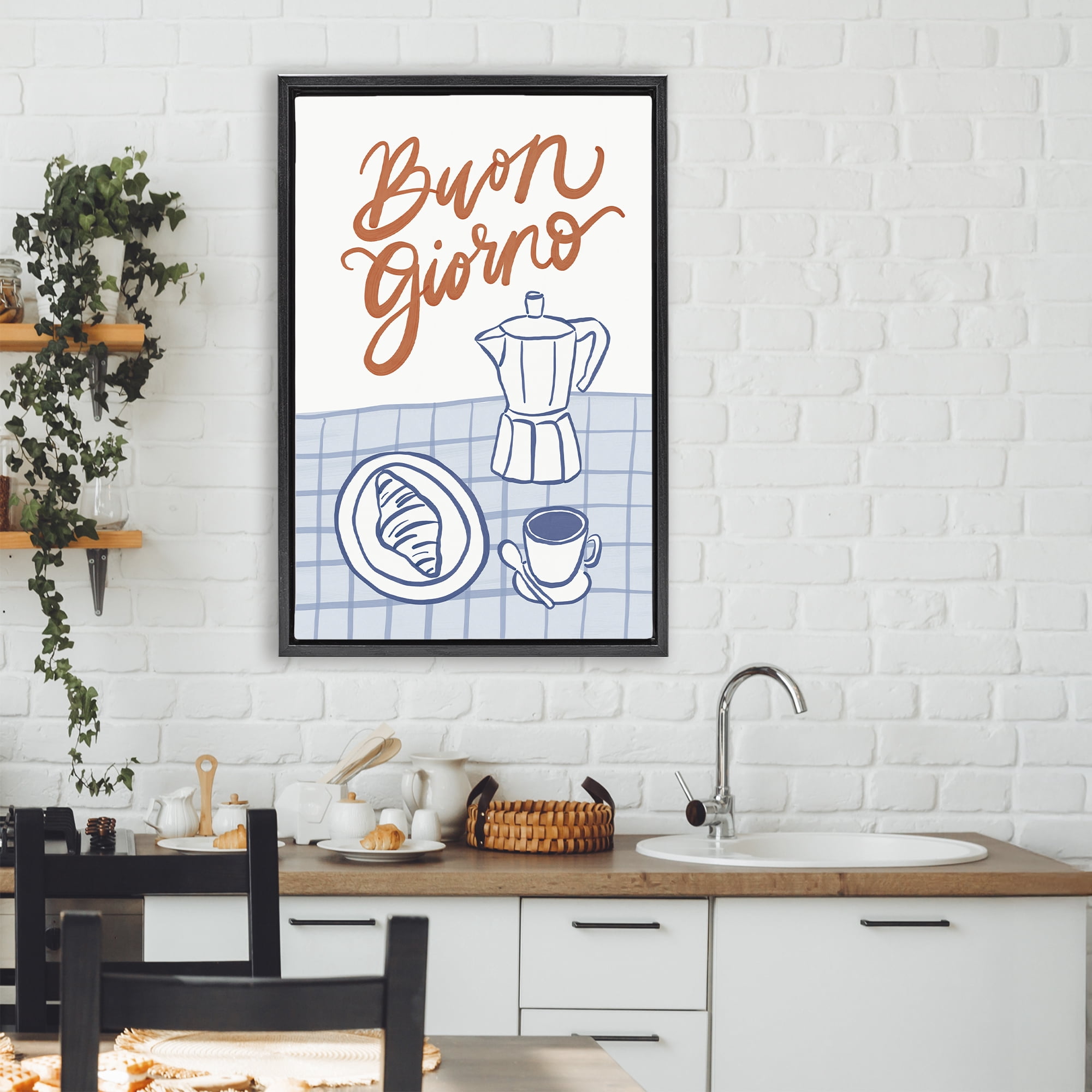 Stupell Industries Buon Giorno Breakfast Espresso Black Framed Floater Canvas Wall Art, design by Amanda Houston