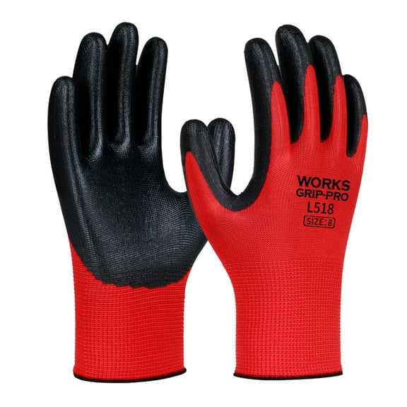 Nitrile Coated Work Gloves Heavy Duty Oil-Resistant and Waterproof Safety Gloves 1 Pair Red and Black for Construction Site and Outdoor Work