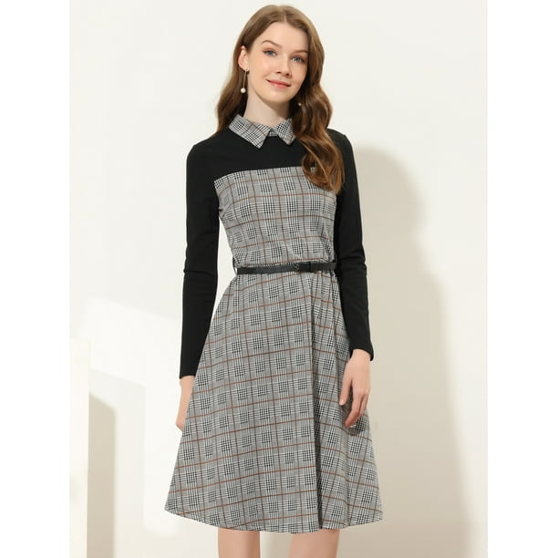 INSPIRE CHIC Vestidos elegantes a cuadros de manga larga con