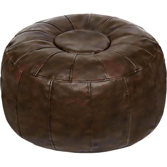 Unstuffed Moroccan Storage Pouf Foot Stool Ottoman Seat Faux Leather Bean Bag Floor Chair Foot Rest for Living Room, Bedroom or Balcony (Deep Coffee)