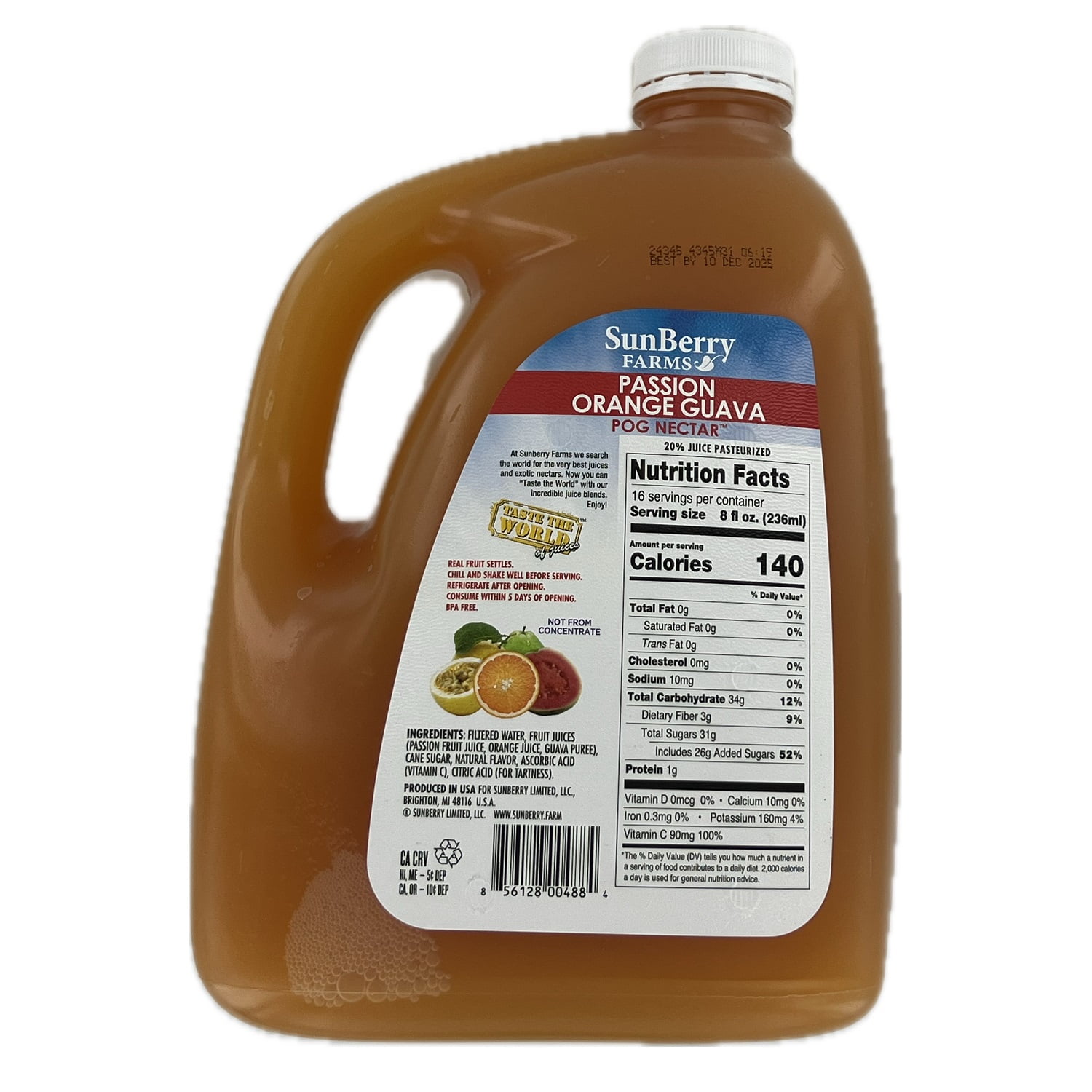 Sunberry Farms Passion Orange Guava Pog Nectar, 128 Fluid Ounce