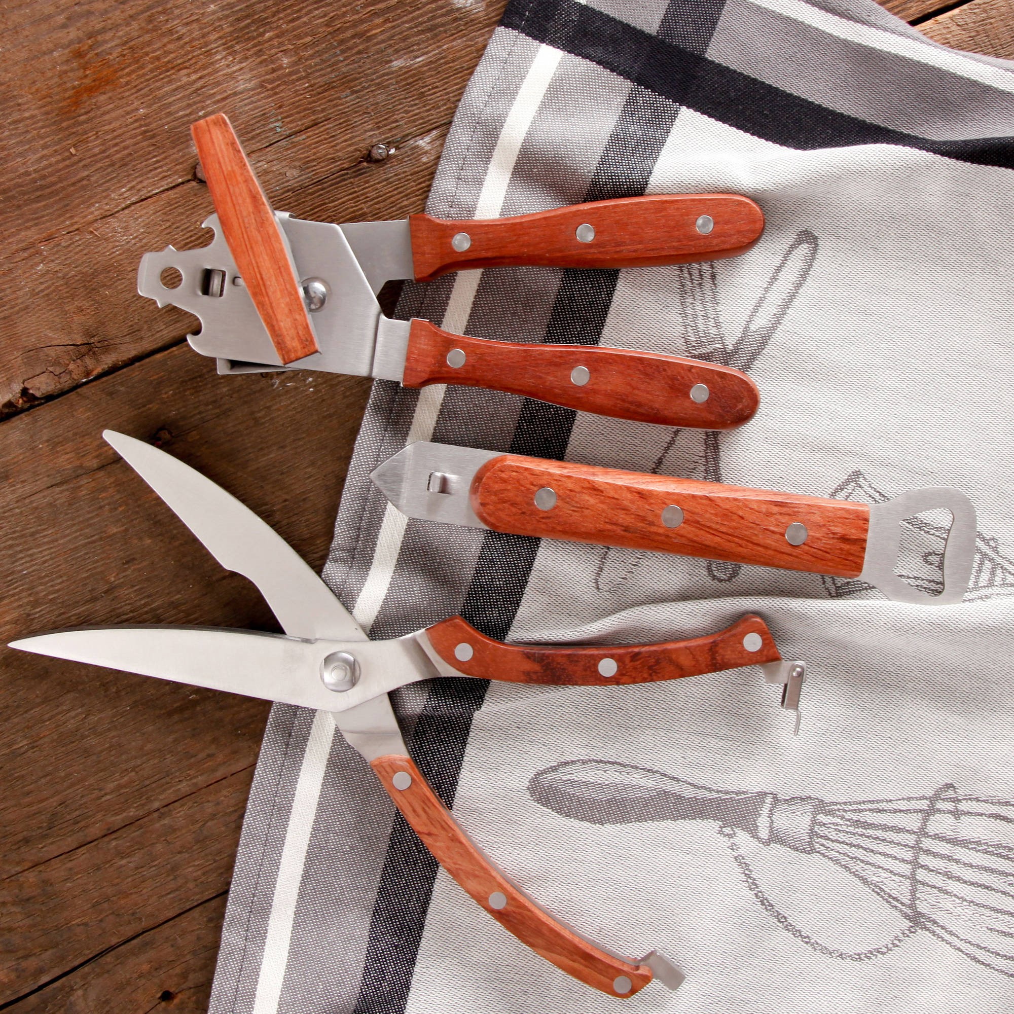 The Pioneer Woman Cowboy Rustic 8" Rosewood Handle Can Opener Scissors