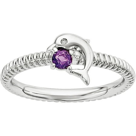 Stackable Expressions Amethyst and Diamond Sterling Silver Dolphin Ring
