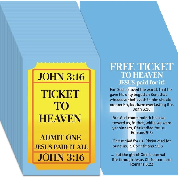 Ticket to Heaven Scripture Cards, Christian Gospel Tracts and Bible Verse Sharing Cards for Ministry, Prayer Outreach, Mission Trips, Blessing Bags & Church Gifts