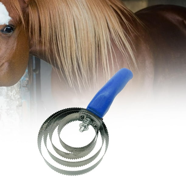 Peine de Curry de 4 anillos, cepillo de Metal para Curry, práctico con agarre cómodo, cepillo para caballos, suministros de aseo para cabras, mascotas Azul