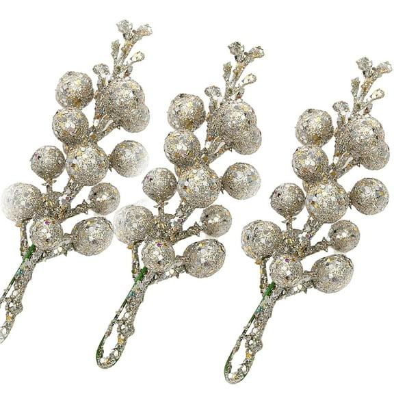 BNNG 3 Pack 7.8 Inch Christmas Gold Berry Stems for Christmas Tree, Glitter Berry Picks, DIY Wreaths, Crafts, Home & Wedding Decorations Winter Holiday Christmas Party Decorations