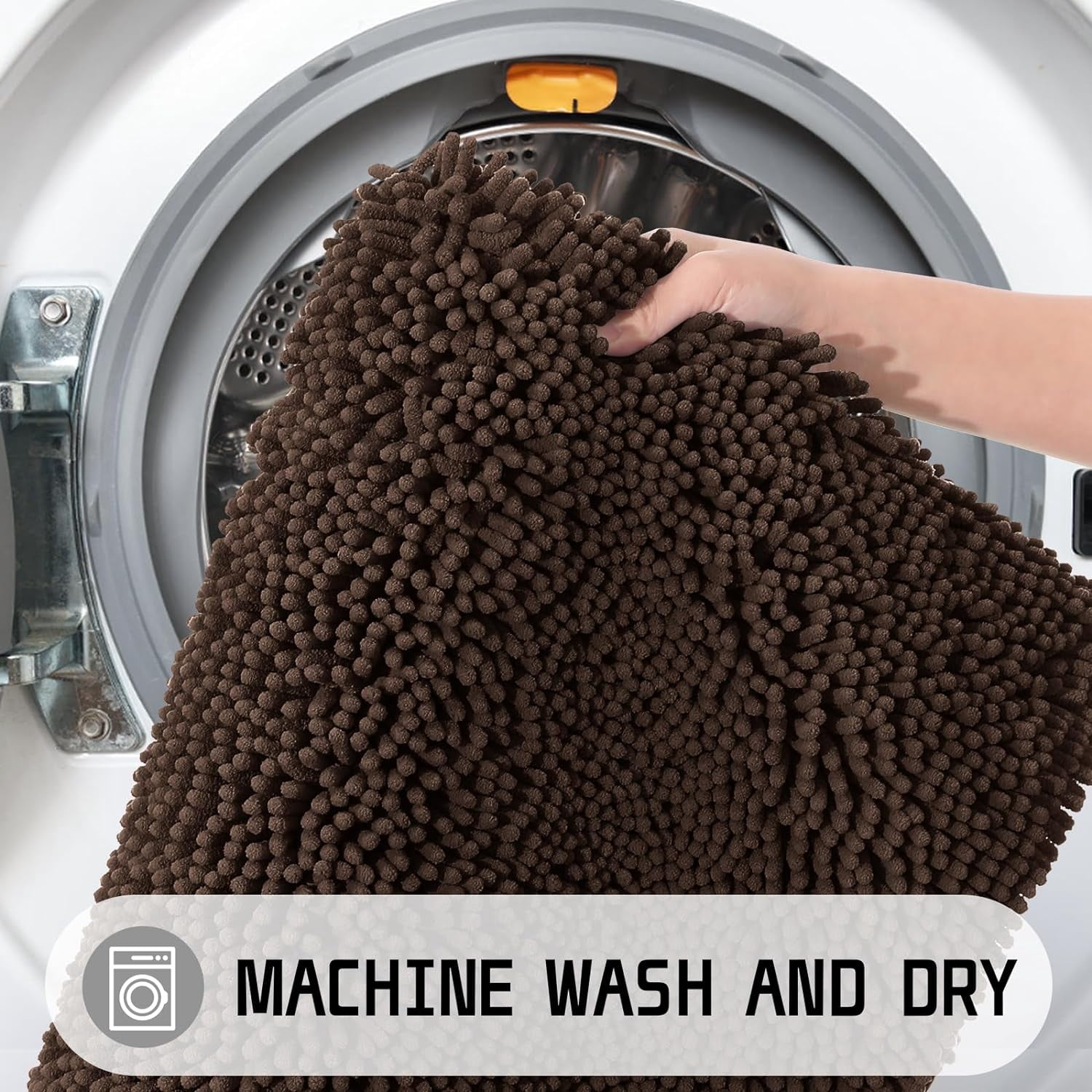 Bathroom Rug Mat, 32'' x 20'', Luxury Chenille Shaggy Bath Rugs, Extra Soft & Thick, Absorbent Water, Non-Slip, Machine Washable, Bath Mats for Bath Floor,Tub and Shower, Brown