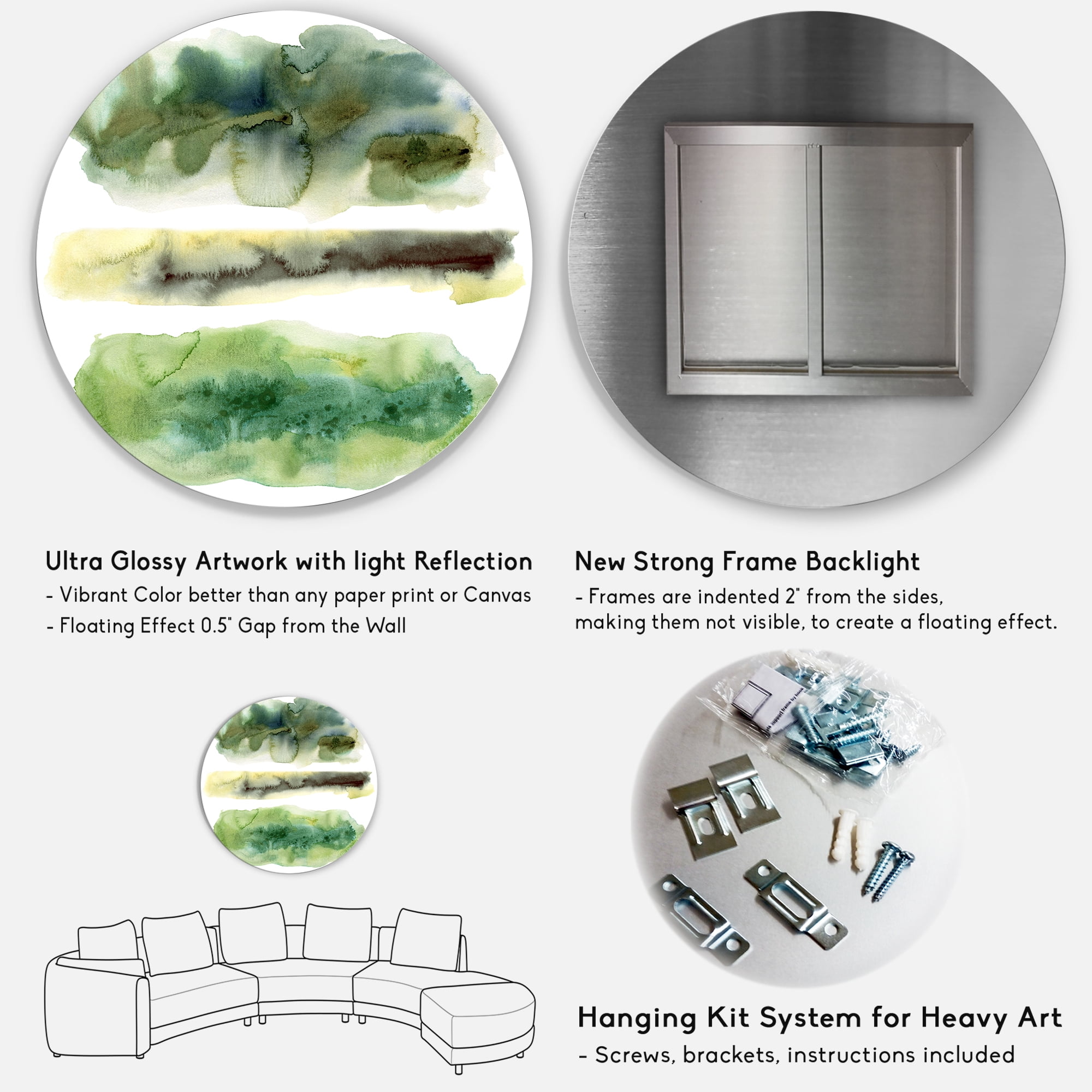Designart 'Golden Green Abstract Clouds III' Modern Circle Metal Wall Art 36x36 - Disc of 36