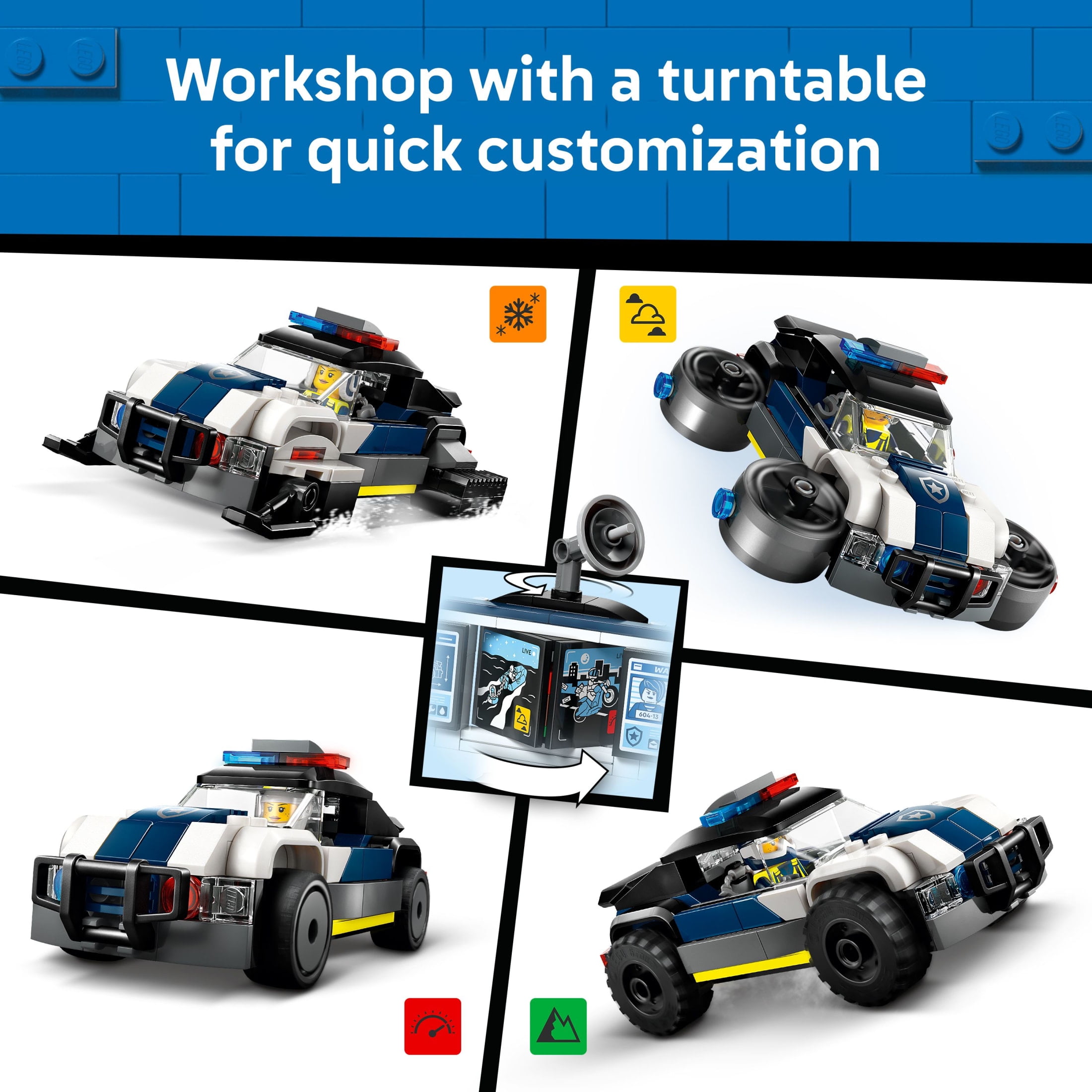 LEGO City Custom Police Car Garage Building Toy for Kids - Modular Construction Set for Pretend Play - Building Blocks W/Police Car Toy for Boys & Girls, Ages 6+ - Gifts for Birthdays - 60457