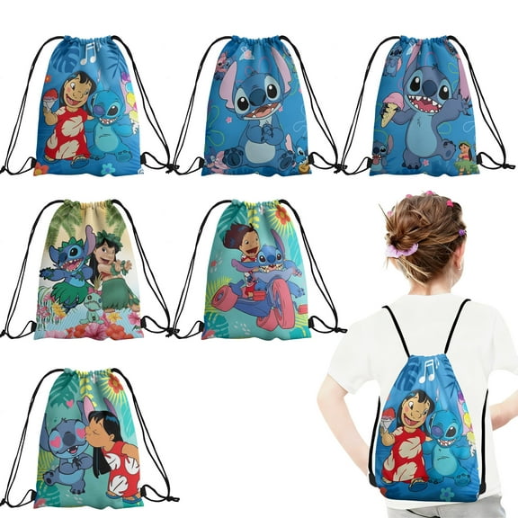 12 Pcs Blue Stiitch Candy Drawstring Bag Drawstring Goodie Favor Bags for Boys and Girls Kawaii Cartoon Birthday Party Decorations 27x34cm
