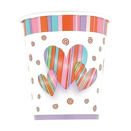 9 oz Hearts and Stripes Valentine Paper Cups, 14-Count