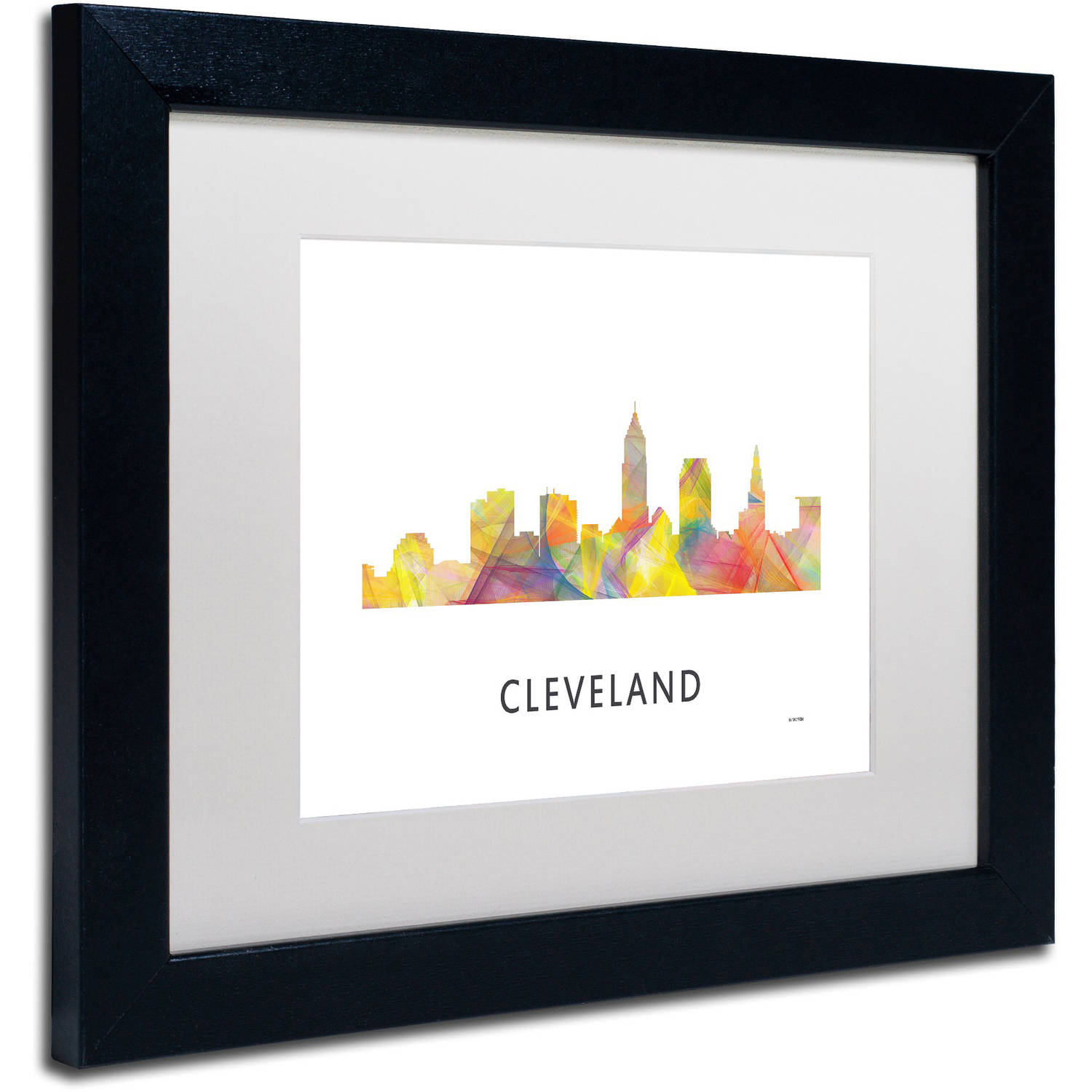 Trademark Fine Art 'Cleveland Ohio Skyline WB-1' Canvas Art by Marlene Watson, White Matte, Black Frame
