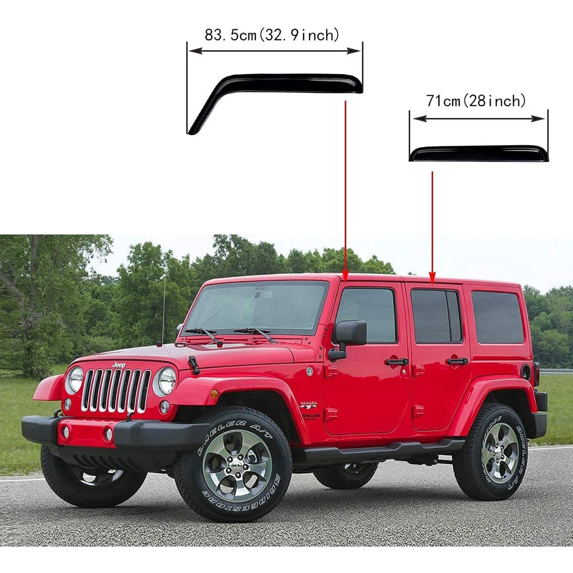 Déflecteurs De Vitres Latérales Fumés Pour Jeep Wrangler JK JKU 4 Portes 2007-2018 - Pare-Pluie Et Vent, Installation En Canal Facile