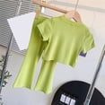 thumbnail image 4 of EnJoCho Girls Shirt and Shorts Set Kindergarten Starter Pack Girls 2 Piece Outfits Short Sleeve Crew Neck Crop Tops and Flare Pants Sets Solid Color Casual Clothing Sets for 2-10 Years, 4 of 9