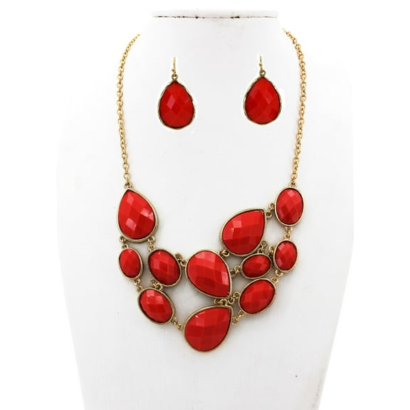 Faux Coral BIB Necklace & Earrings Set - NE-12210CO
