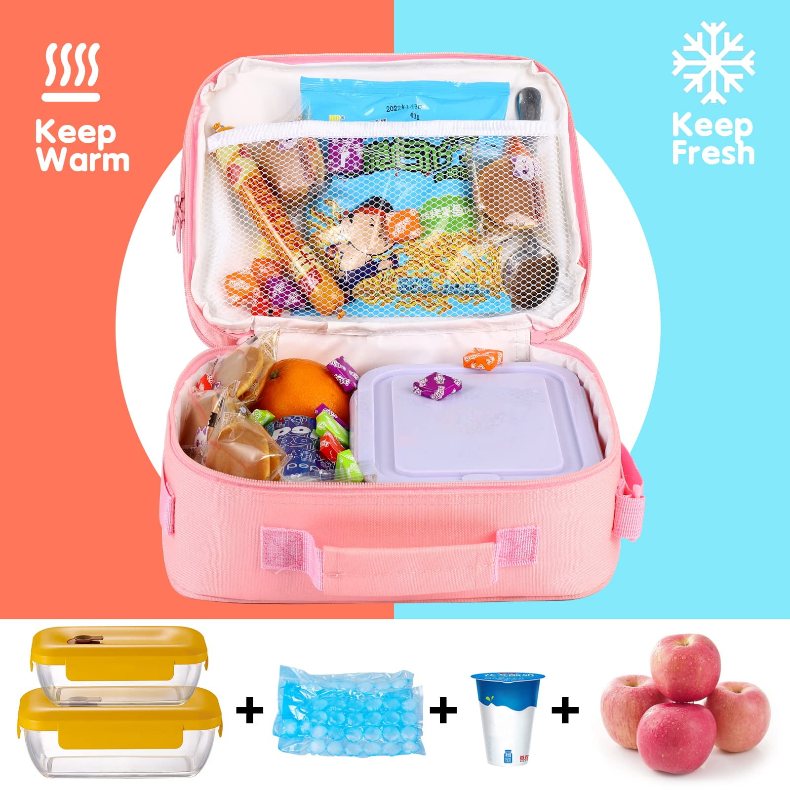 JoyLEME Pop Lunch Box for Kids Girls Insulated Lunch Boxes, Girls