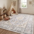thumbnail image 2 of Lalado 8ft x 10ft Area Rugs for Living Room Washable Rugs Boho Floral Carpet Soft Low Pile Non-Slip Rug for Bedroom Dining Room Indoor Vintage Home Decor, Blue, 2 of 11