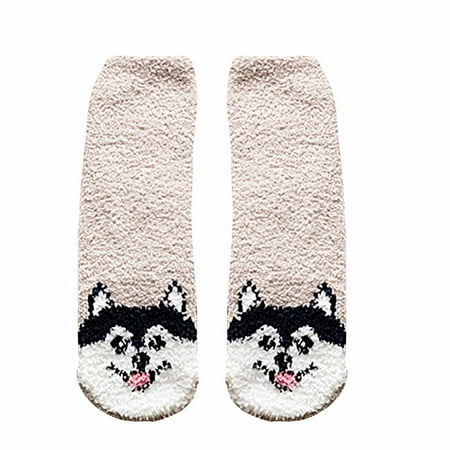 

Womens Socks Adult Animal Print Lovely Puppy Plush Middle Tude Sock Home Stockings