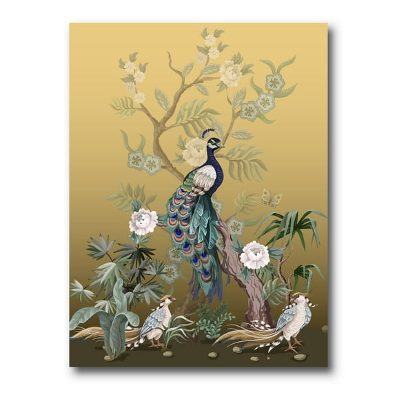 Designart ' Chinoiserie With Peonies and Birds VI ' Traditional Canvas Wall Art Print
