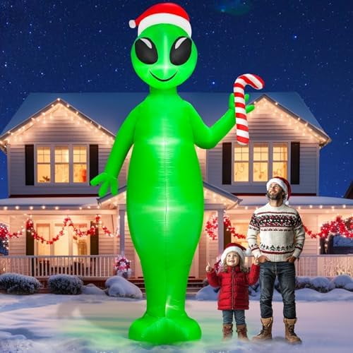 12 Ft Giant Christmas Inflatable Alien Outdoor Decoration with Build-in LED Lights, Christmas Blow Up Alien Yard Decorations for Holiday Xmas Party Indoor Garden Lawn Christmas Decoration Green Green