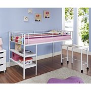 Walker Edison Twin Metal Loft Bed with Desk and shelving, White