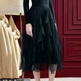 thumbnail image 4 of Cute Skirt Women's Mesh Skirt Formal High Low Asymmetrical Midi Length Elastic Waist Layered Flowy Skirts Midi Length Elastic Waist Skirts Pleated Skirts for Women Black M, 4 of 6