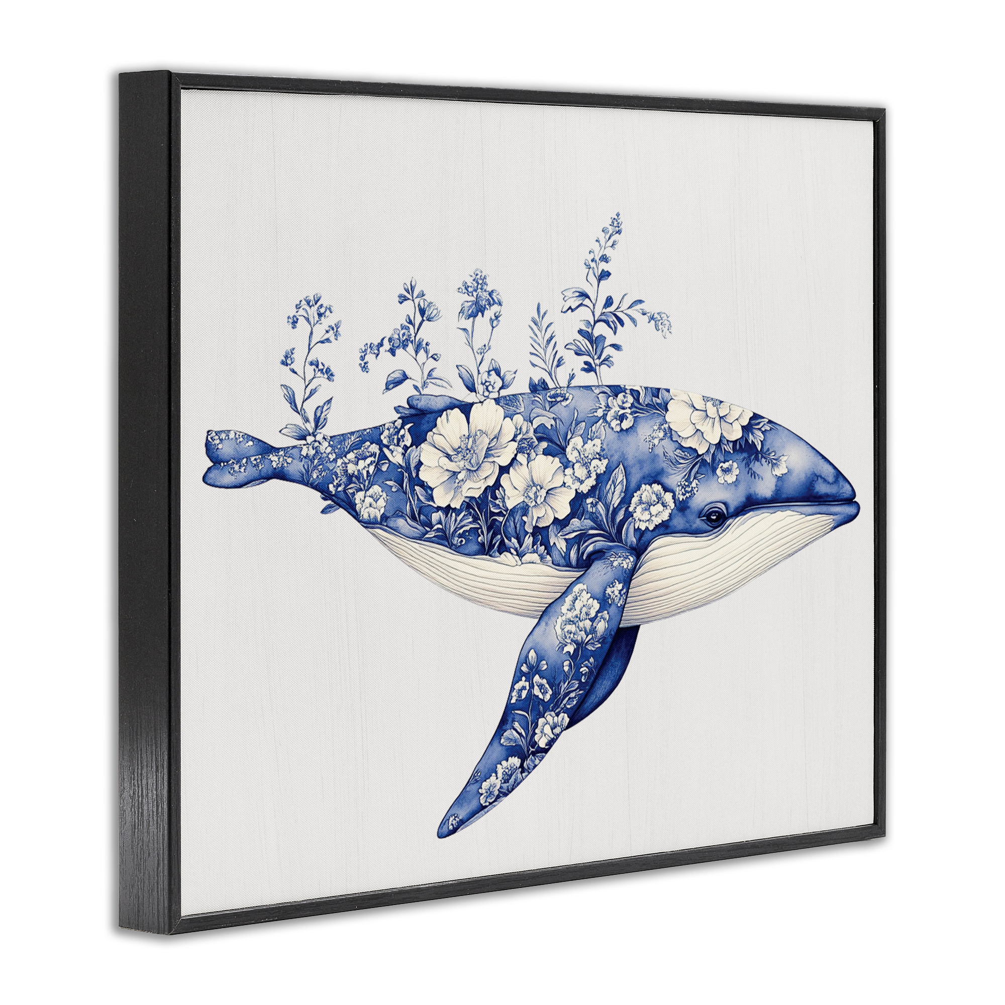 Blooming Toile Whale Black Framed Giclee Art, design by Lettered and Lined