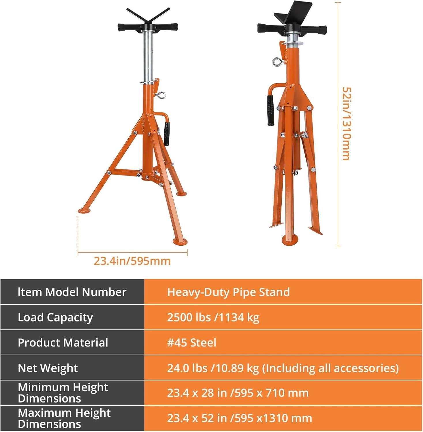 28''-52'' Adjustable Folding Pipe Stand, Extra Tall Car Jack Stand, 2500 lbs Load Capacity,for Welding, Automotive, and Construction Projects,