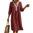 thumbnail image 2 of Lnmiateer Women Relaxed Midi Dress Deep V‑Neck 3/4 Rolled Sleeve Crochet Trim With Pockets Beach Vacation Going‑Out Outfit, 2 of 6