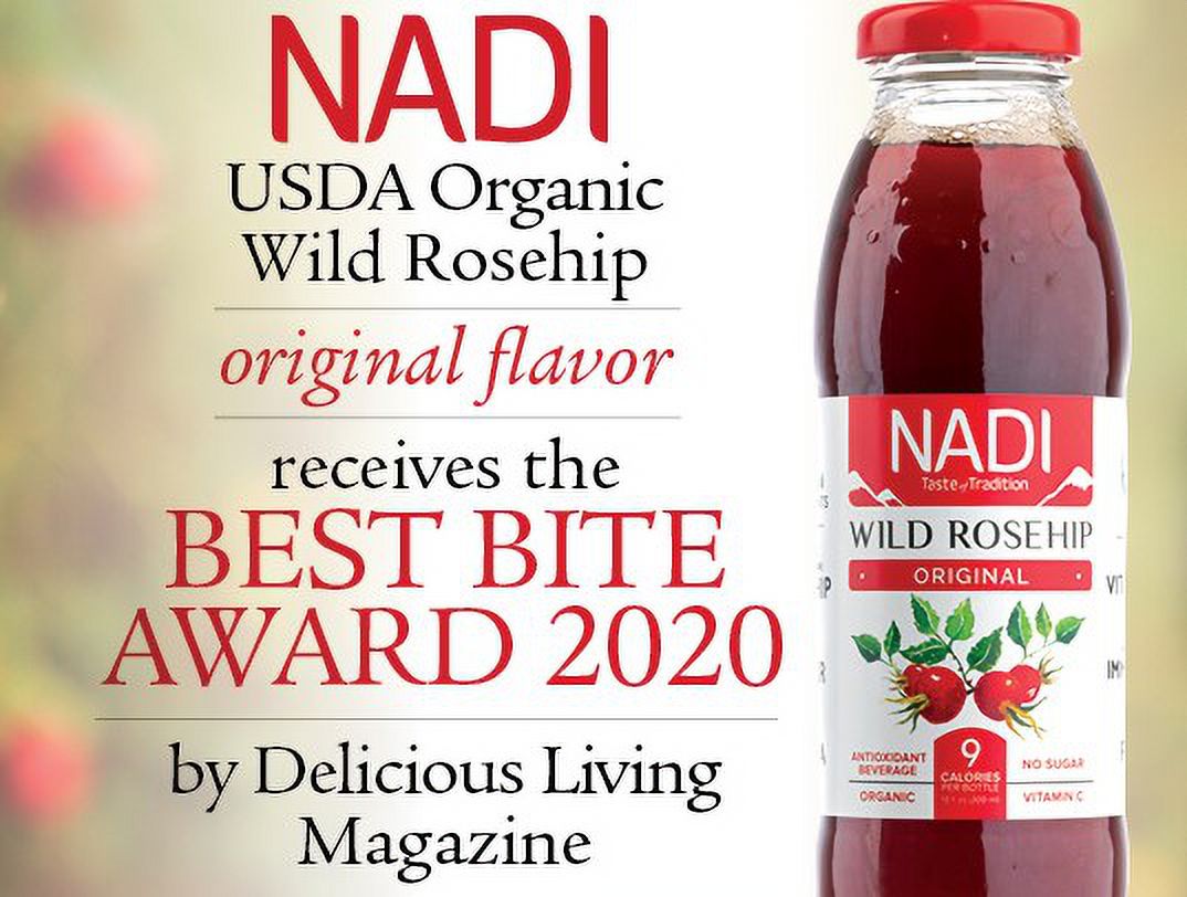 NADI - Wild Rosehip + Grape Juice - USDA Organic, Rich in Vitamin C & Antioxidants, NO added Sugar, Non GMO, Vegan, & Gluten Free (8.5 oz, 12 Pack)