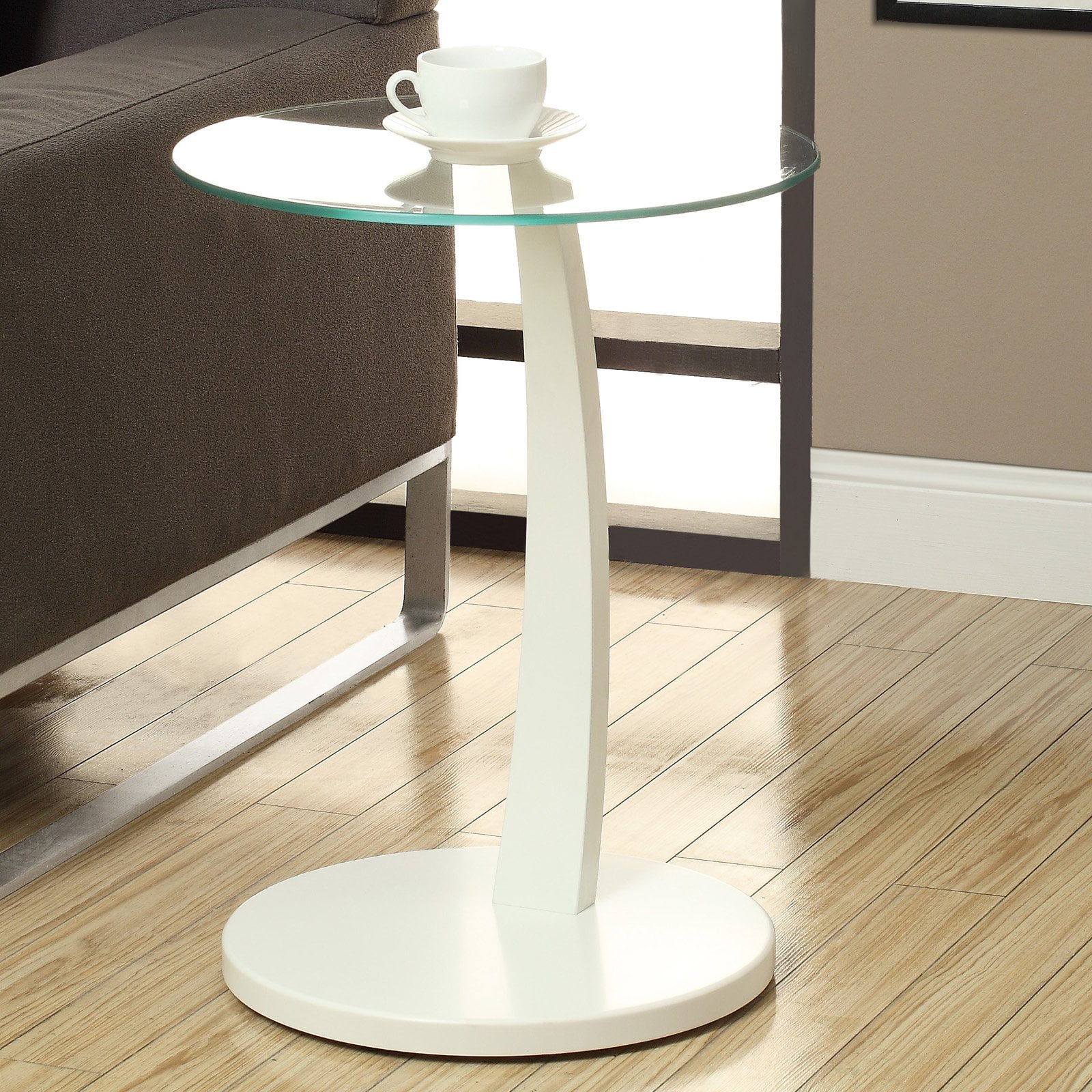 ACCENT TABLE WHITE BENTWOOD WITH TEMPERED GLASS