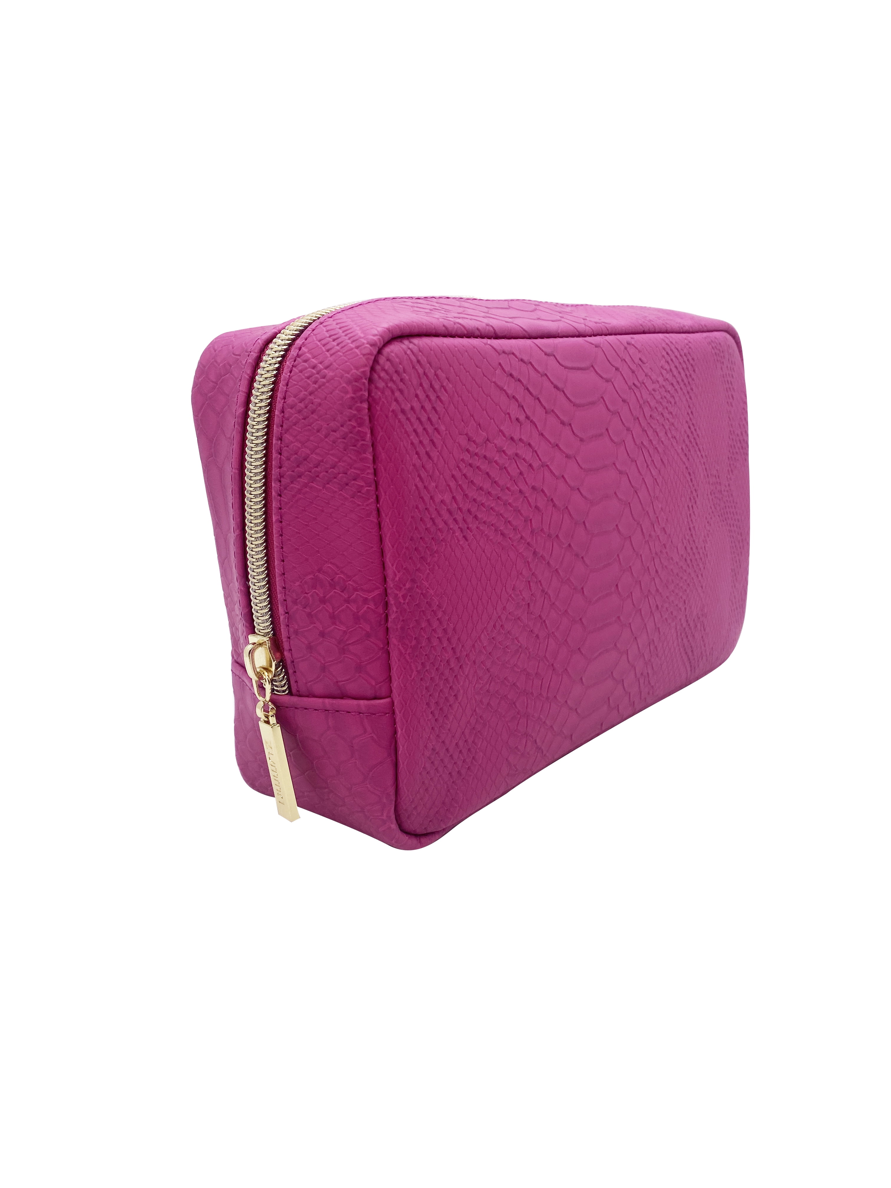 Zumma Makeup Bag, Faux Crocodile Leather, Magenta, with Bonus Brow Kit