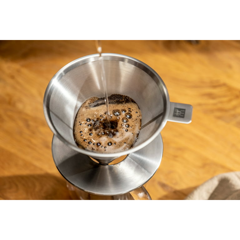 Zwilling Sorrento Stainless Steel Pour Over Coffee Dripper with Double-Wall Glass Coffee Mug