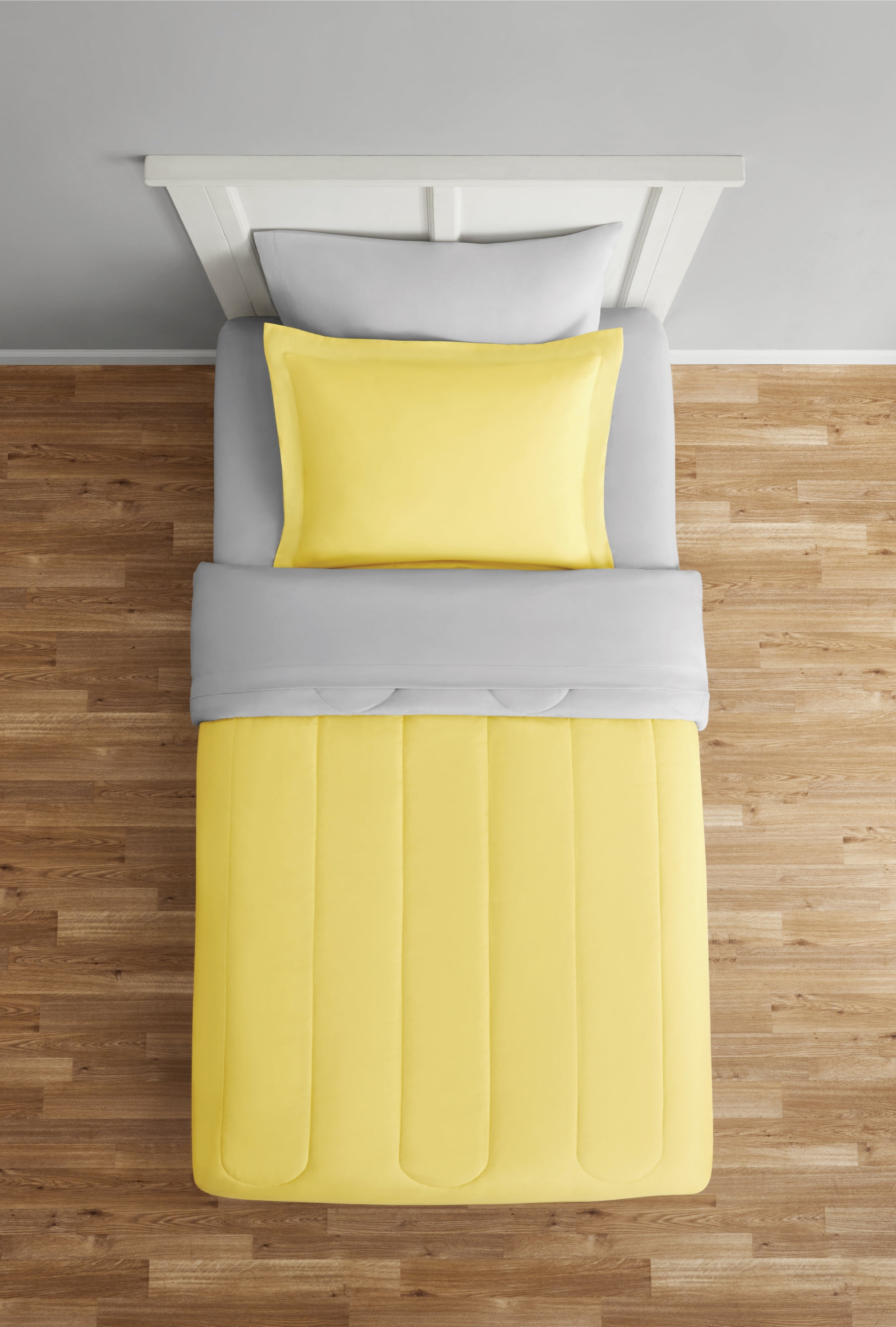 Mainstays 5 Piece Reversible Bed in a Bag Comforter Set with Sheets, Yellow, Twin XL
