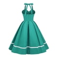thumbnail image 3 of SWSMCLT Women's Summer Vintage Dress 1950s 50s 60s Sundress Midi A Line Sleeveless Halter Cotton Cocktail Date Night Dresses Peacock Blue Medium, 3 of 3